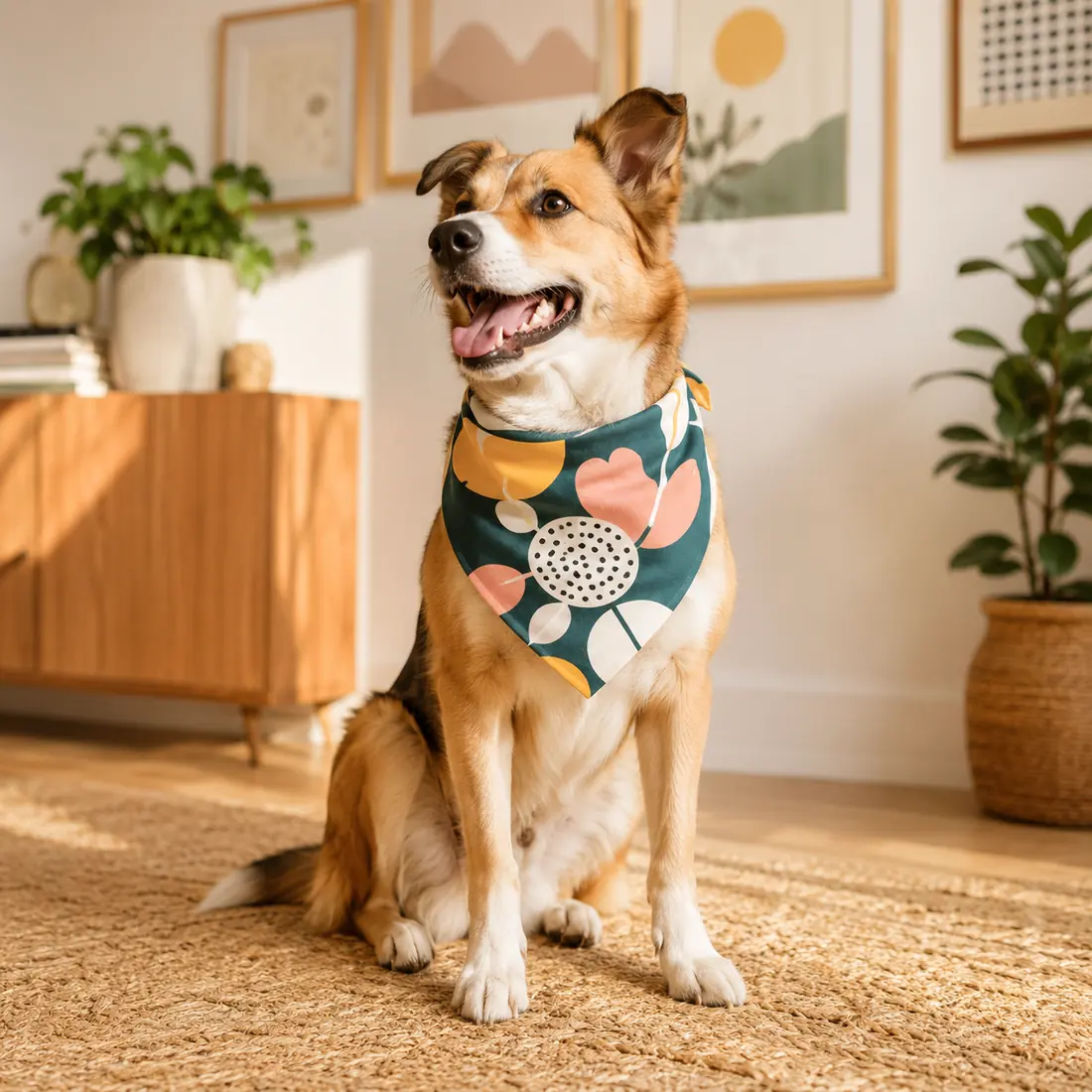 Custom pet bandana with floral artwork
